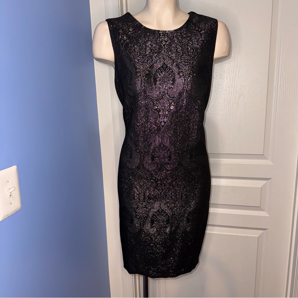 J. McLaughlin Belinda Black Metallic Sheath Zahara Jacquard Dress size 14
